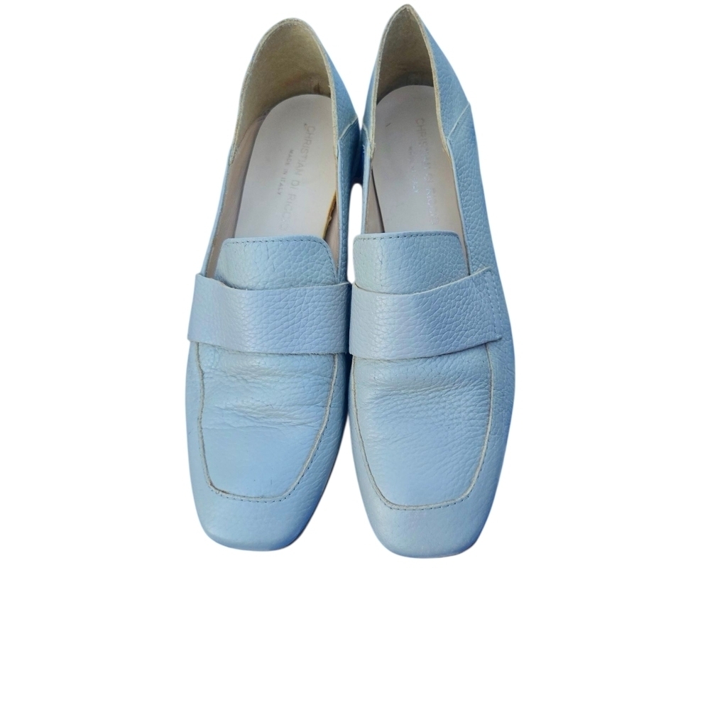 Christian Di Riccio Pale Blue Pearlized Leather Loafers Made In Italy Size 38